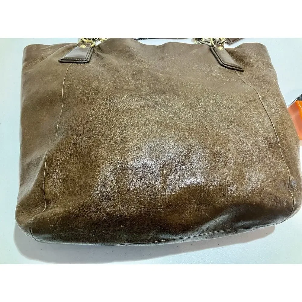 Coach Kristin XL Brown Leather Slouchy Chain Hobo Tote Y2K Boho
